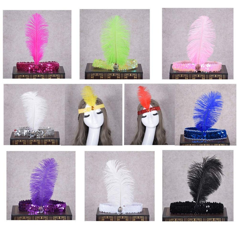 BLUE GARLIC 10pcs 1920s Feather Headbands Bulk for Women with Vintage Sequins Rhinestones 20s Gatsby Costume Headbands Flapper Headpieces - Image 1